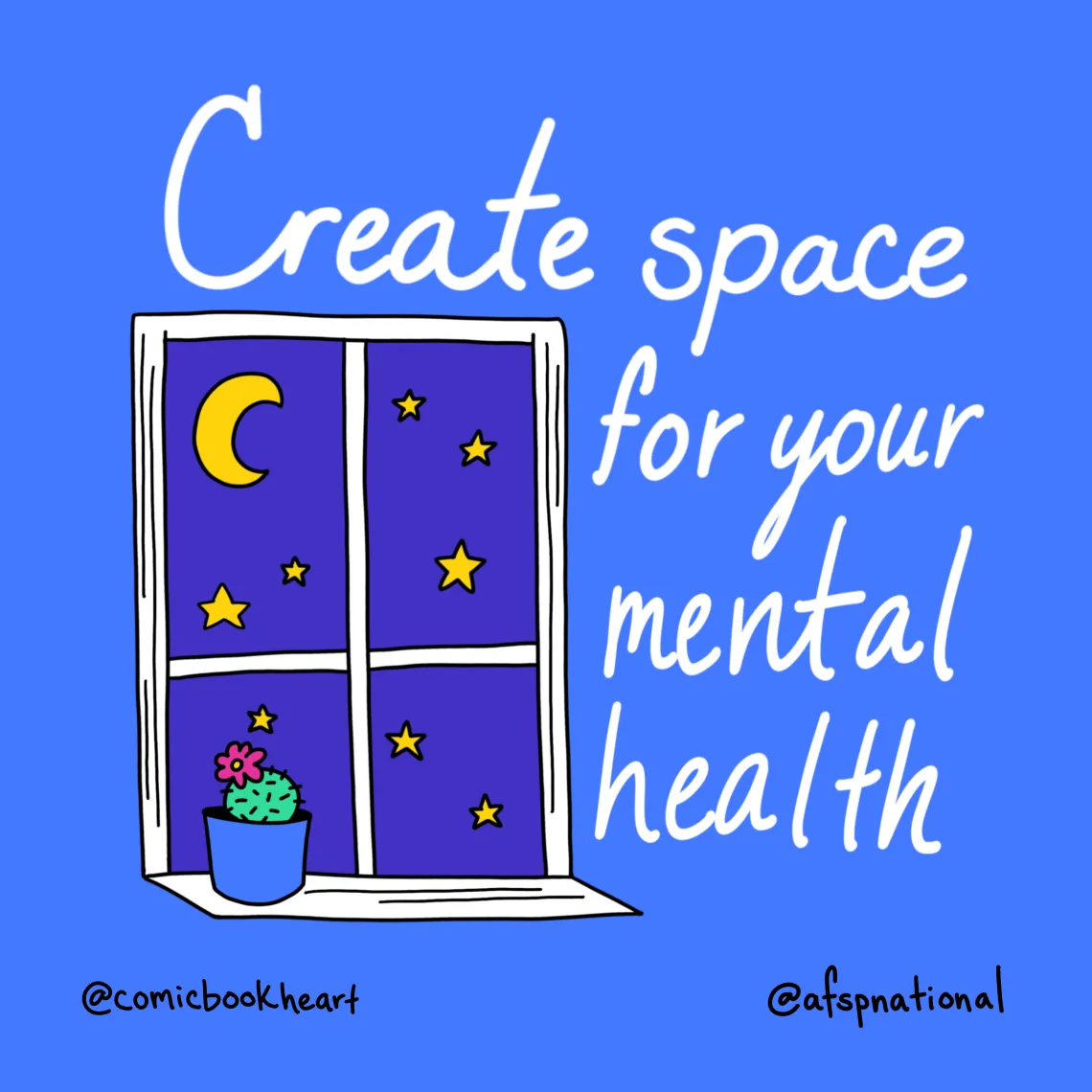 Illustration of window with the text Create space for your mental health