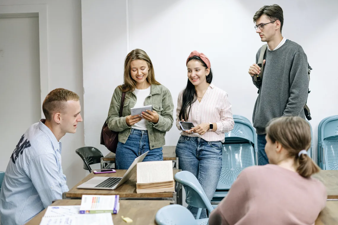 group of students talking